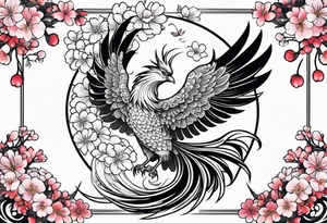 traditional Japanese phoenix and cherry blossoms no background tattoo idea