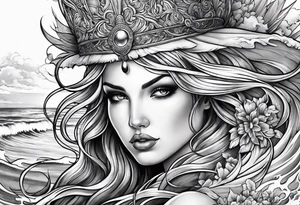 goddess, stormy sea, full length tattoo idea