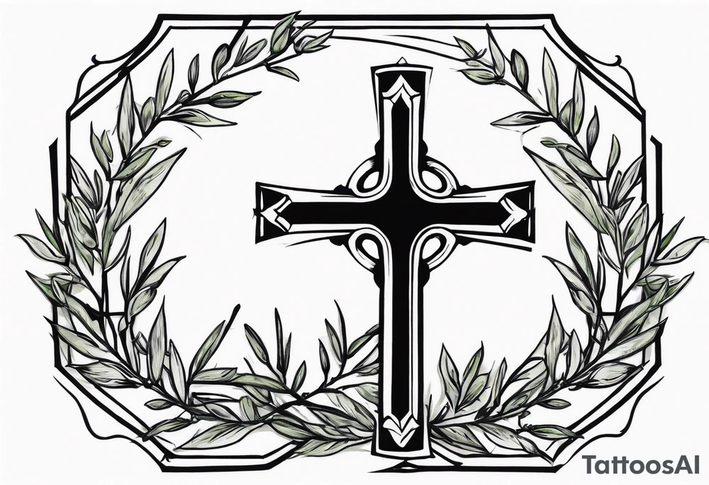 Christian cross with olive branches around it tattoo idea Christian cross with olive branches around it tattoo idea