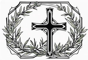 Christian cross with olive branches around it tattoo idea