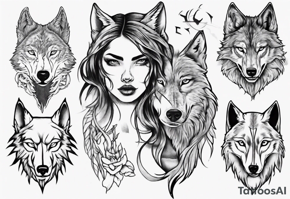 Half woman half wolf tattoo idea