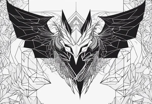 angel, dragon, geometric lines, figures, constellation cancer tattoo idea
