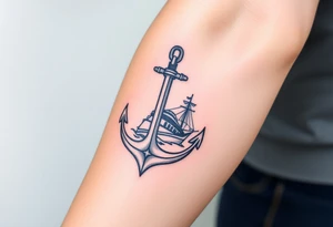 bold man with anchor and yacht
put on arm tattoo idea