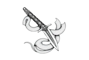 mystical snake coiled around an ancient dagger with jeweled hilt tattoo idea