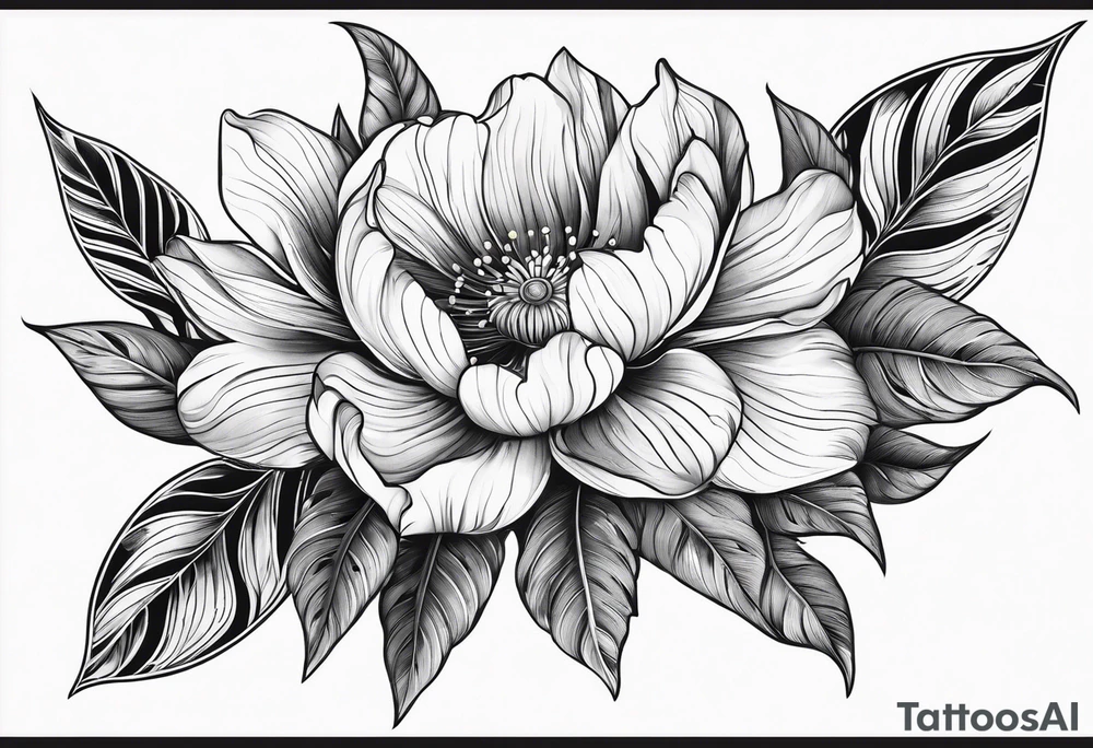 flower with leaves geometric tattoo idea