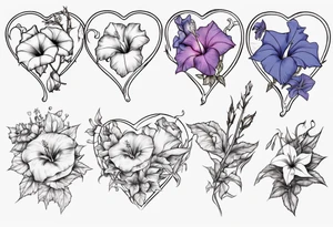Morning glory and larkspur outlining a heart tattoo idea