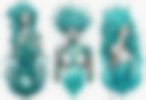 a tall woman made of water with turquoise hair surrounded by the ocean tattoo idea