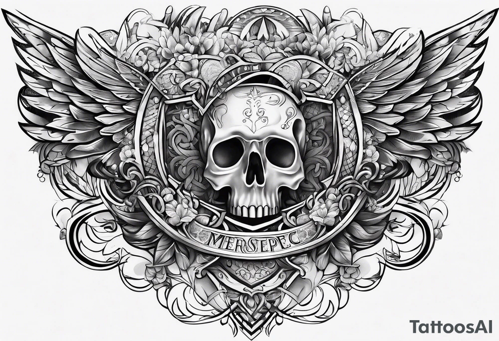 Full sternum tattoo lettering tattoo idea