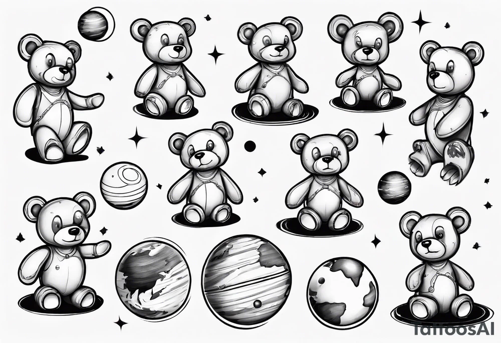 Teddy bear planets tattoo idea