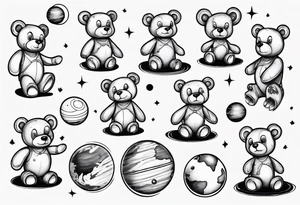 Teddy bear planets tattoo idea