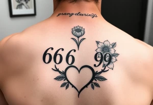 Meaningful tattoo for grandparents with numbers 6669 and 9696 hearts and flowers tattoo idea