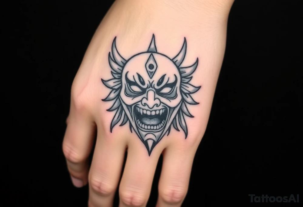 A Japanese mask that screams in pain tattoo idea