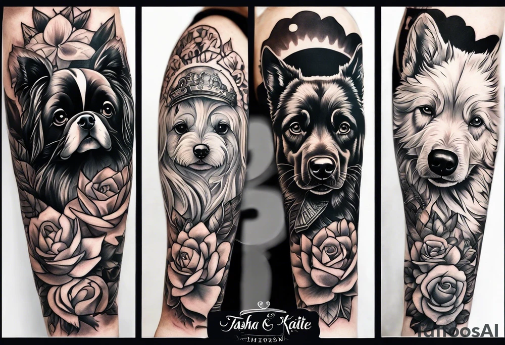 forearm tattoo lettering name of each of my dogs "Tasha Katie Kiera Zeke Pixie Bud Bear" tattoo idea