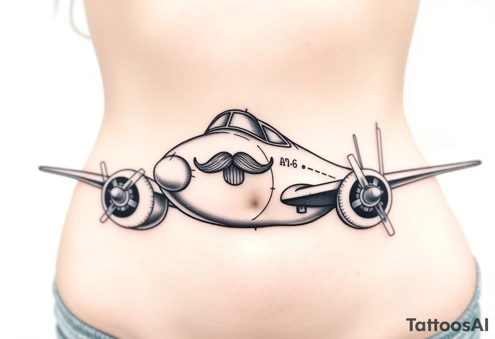 Small airplane an-6 who has moustache on his face tattoo idea
