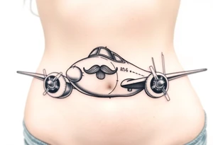 Small airplane an-6 who has moustache on his face tattoo idea