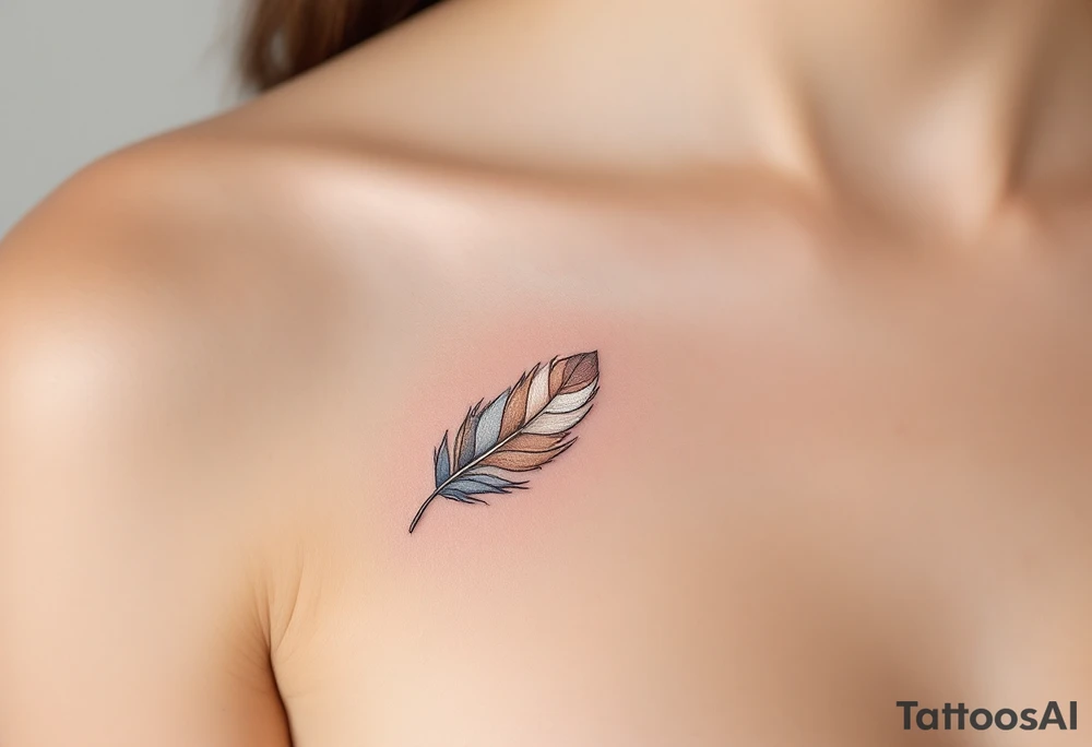 A soft, airy "D" made from layered feathers in white, soft brown, and dusty blue tones. tattoo idea