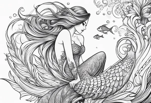 magical mermaid with long fan tail tattoo idea