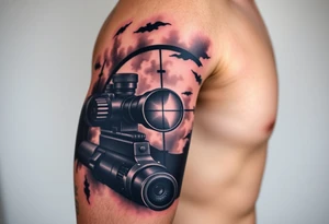 scope crosshairs with eerie fog in background tattoo idea