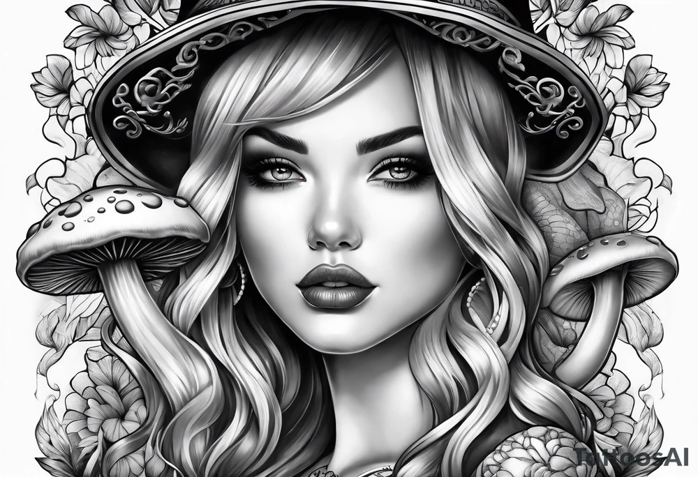 tattoo sleeve girl tongue mushrooms tattoo idea