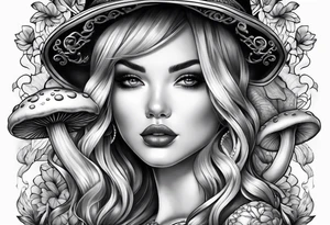 tattoo sleeve girl tongue mushrooms tattoo idea