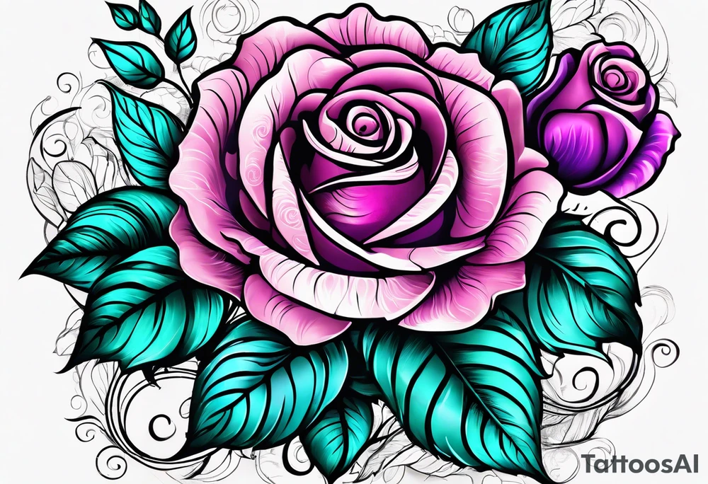 05/22/50 Dad 06/07/14, roses, teal, pink, purple tattoo idea