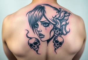 Gangsta sadgirl crying looks gangsta with smoke and skulls tattoo idea