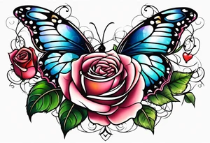Roses with butterflies and hearts tattoo idea