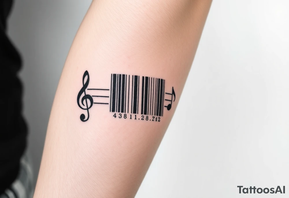 A barcode that transforms into musical notes, representing the harmony of a couple’s love story tattoo idea