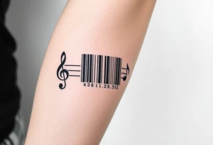 A barcode that transforms into musical notes, representing the harmony of a couple’s love story tattoo idea