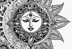 Sun and moon sternum swirls tattoo idea
