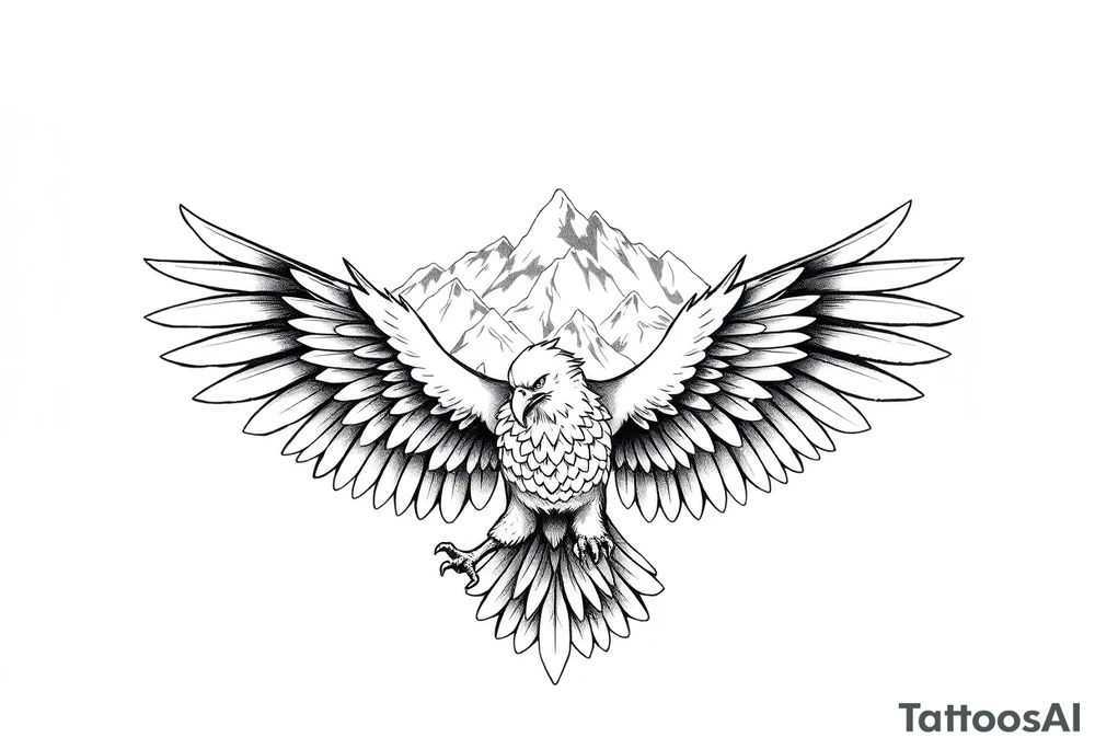 majestic eagle spreading wings against mountain peaks tattoo idea