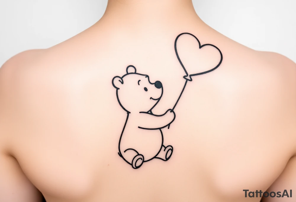 Winnie the pooh with a big heart balloon tattoo idea