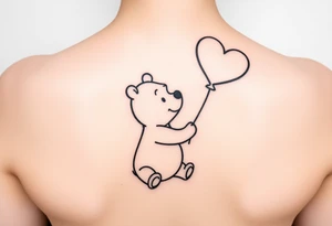 Winnie the pooh with a big heart balloon tattoo idea