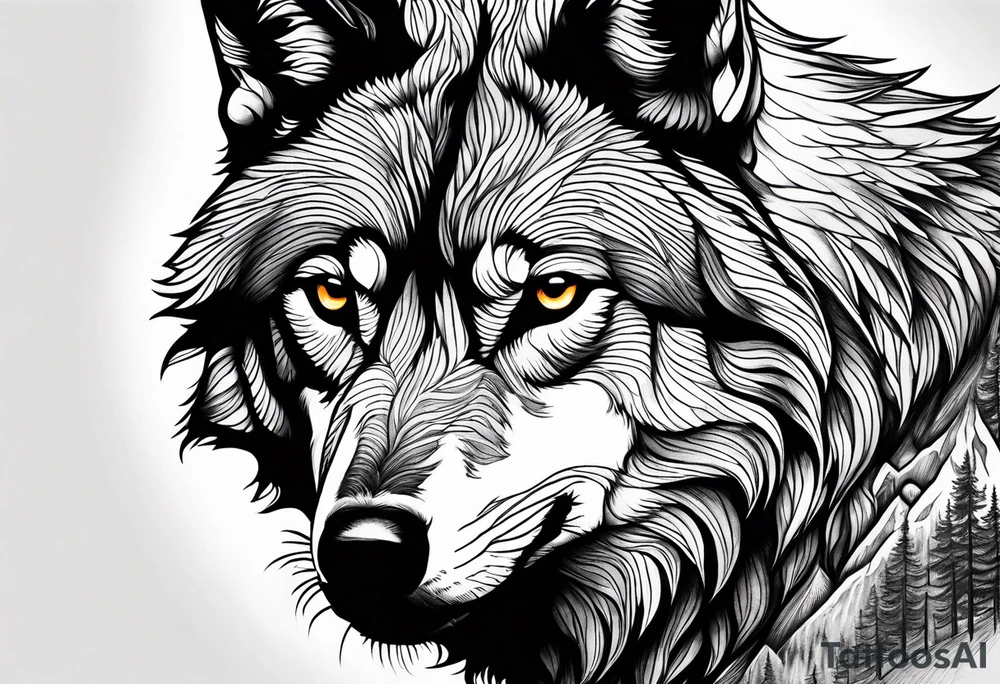 Mountains, wolf eyes underneath tattoo idea
