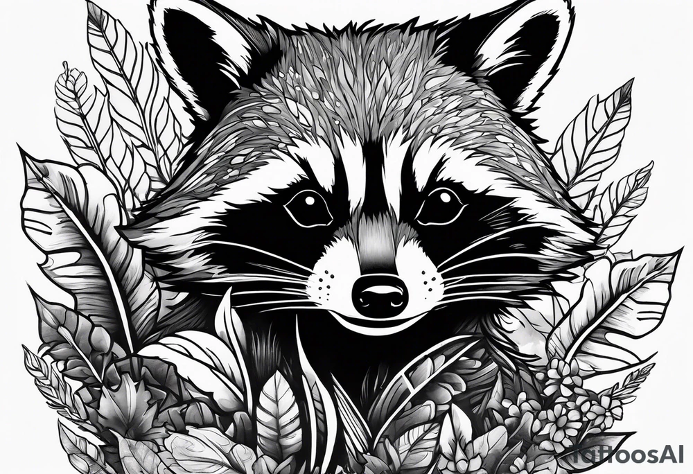 rocket raccoon hiding in dense foliage tattoo idea