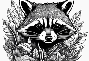 rocket raccoon hiding in dense foliage tattoo idea