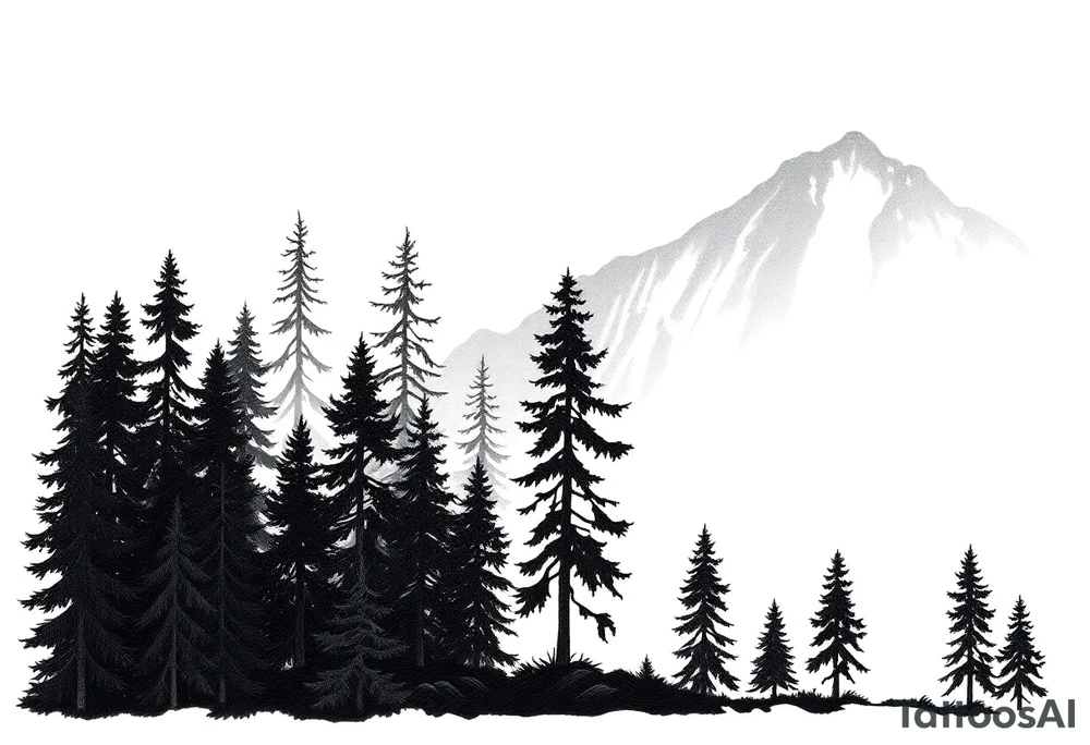 Coniferouse forest silhouette with black and gray trees tattoo idea
