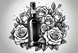 A bottle of beer and a stalk of rose in the bucket tattoo idea