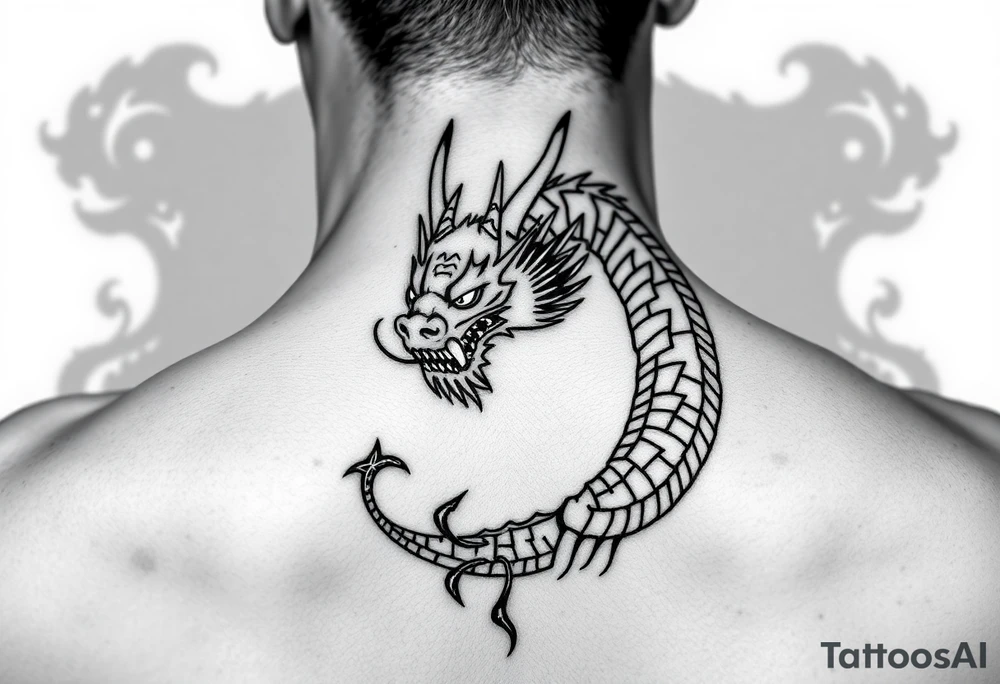 Tatuaje en espalda completa de la cabeza de un dragón demonio japones tattoo idea