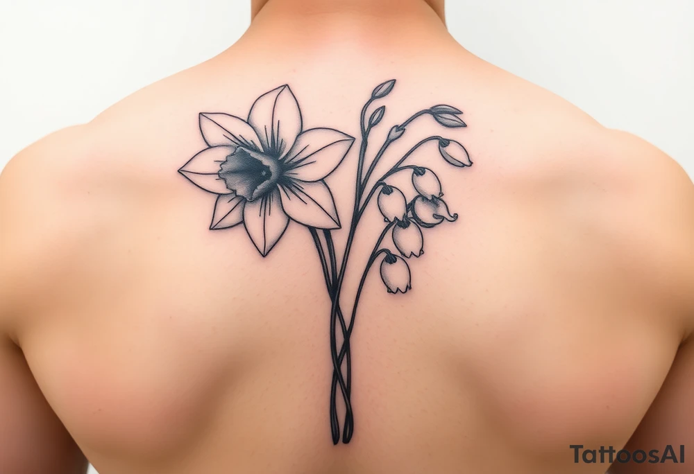 Daffodil Daisy and lily of the valley intertwined tattoo idea