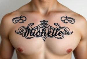 Create a tattoo on a man’s chest of the name Michelle. Celtic claddagh tattoo idea