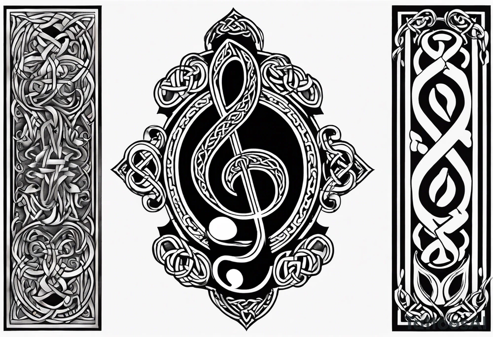 Celtic styling, anchor, bass clef note, treble clef note, dog paw print, half sleeve, forearm tattoo idea