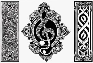 Celtic styling, anchor, bass clef note, treble clef note, dog paw print, half sleeve, forearm tattoo idea