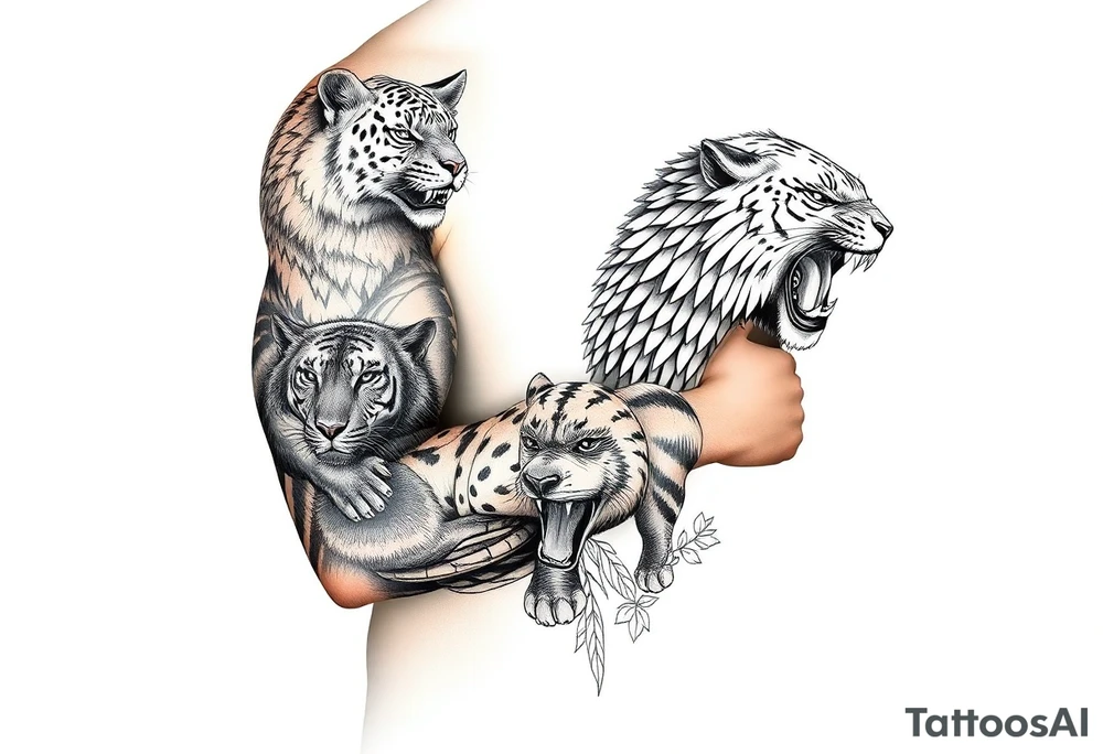 creative mix of different exotic animals tattoo idea