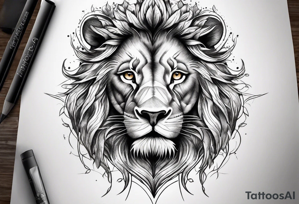 Lion eyes tattoo with thorns tattoo idea