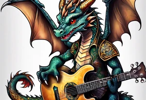 baby dragon with guitar tattoo idea