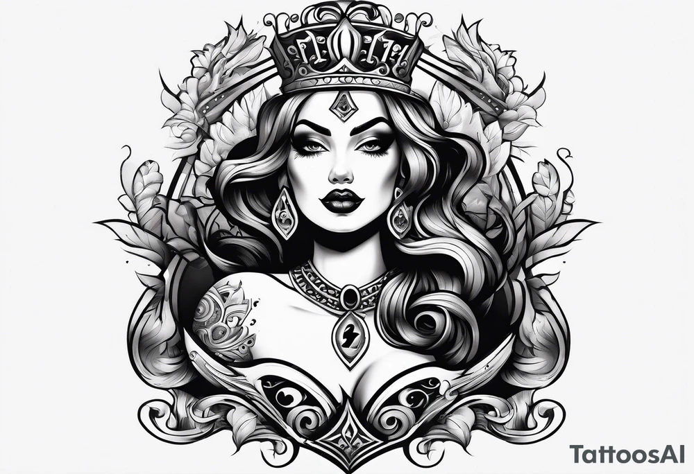 sexy queen of spades with open mouth tattoo idea