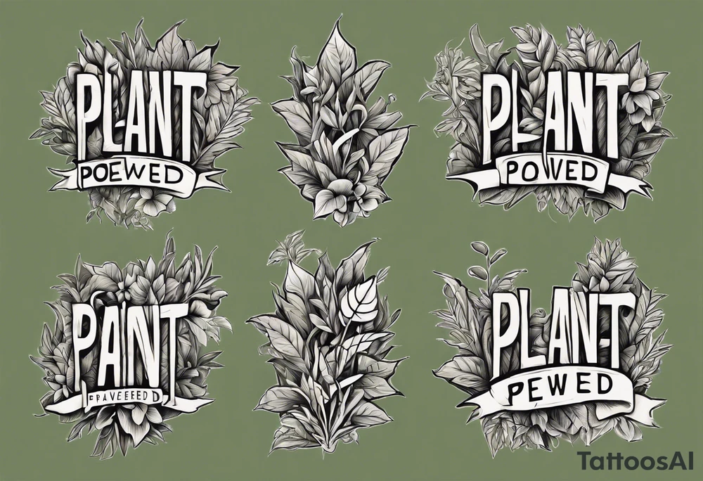 Words “Plant Powered” spelled out with plants and vines through out the words tattoo idea