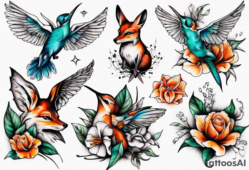 fuchs und kolibri tattoo idea