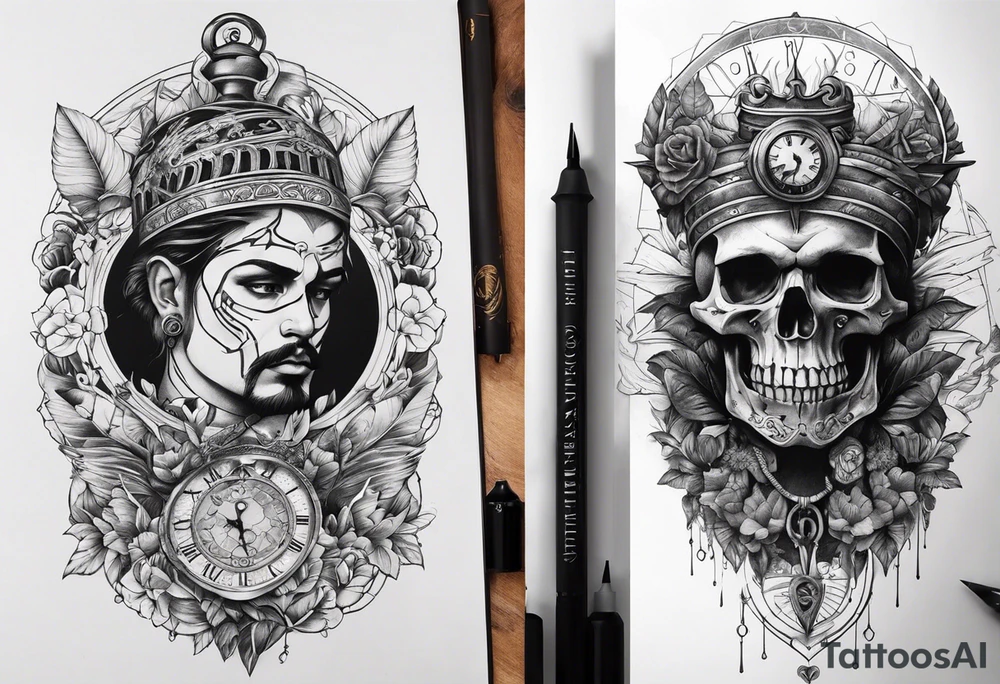 stoicism with references to death, time fate, life, and love. tattoo idea